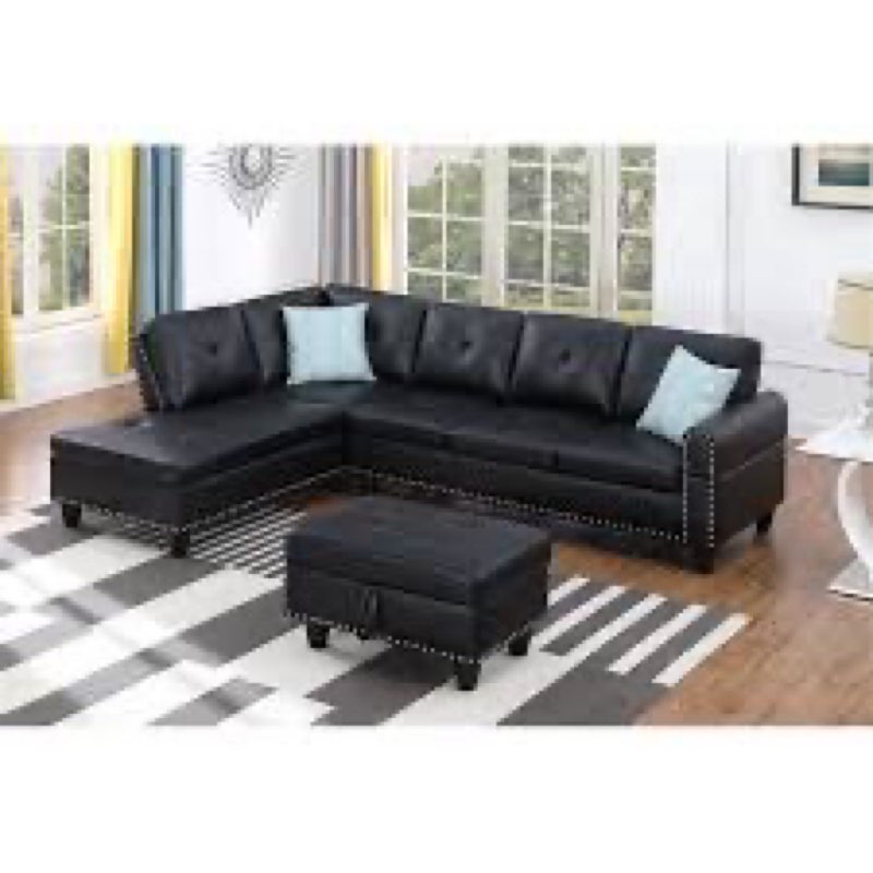 incomplete devion furniture faux leather sectional sofa with ottoman in black