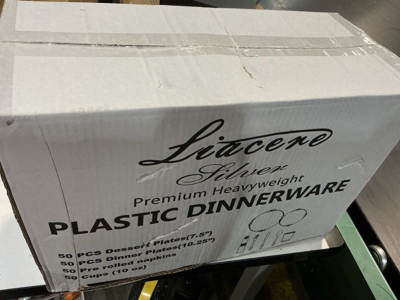 Condition photo showing New/Like New for liacere 350pcs gold plastic plates-disposable white and gold plates 50guest baroque plastic dinnerware include 100plates, 50pack pre rolled napkins with silverware 50cups for wedding&new years