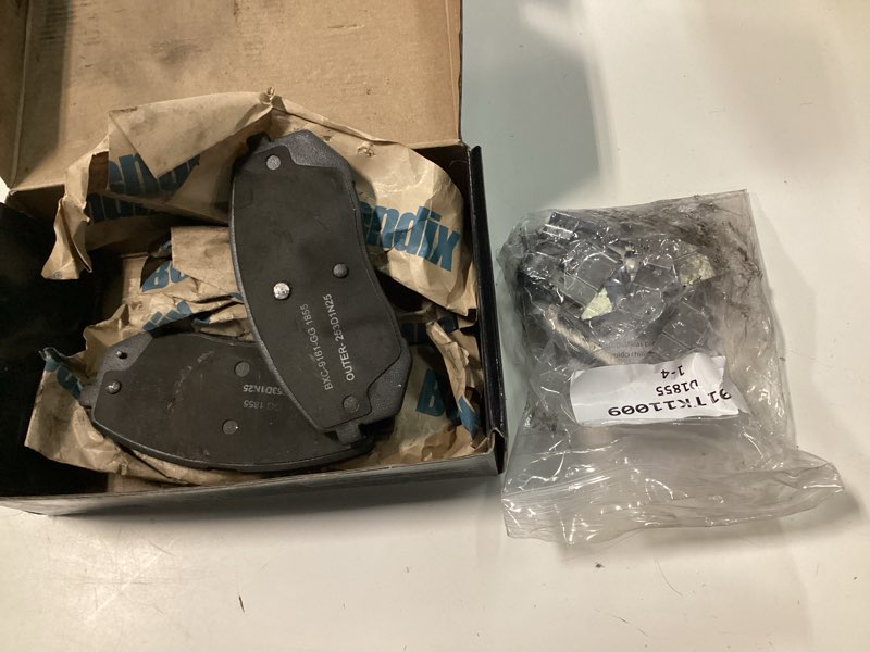 Condition photo showing As Is for bendix premium sbc1855 ceramic front brake pads for select hyundai elantra gt, kona, sonata, veloster, kia forte, optima, seltos, soul, soul ev
