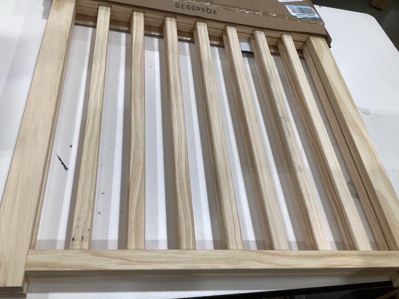 Condition photo showing As Is for yocan non-painted wood freestanding pet gate for dogs,wooden dog gates for doorways, stairs,the house, dog fences indoor puppy gate-2 panel h:23” ?2 panels?23.6"h without door