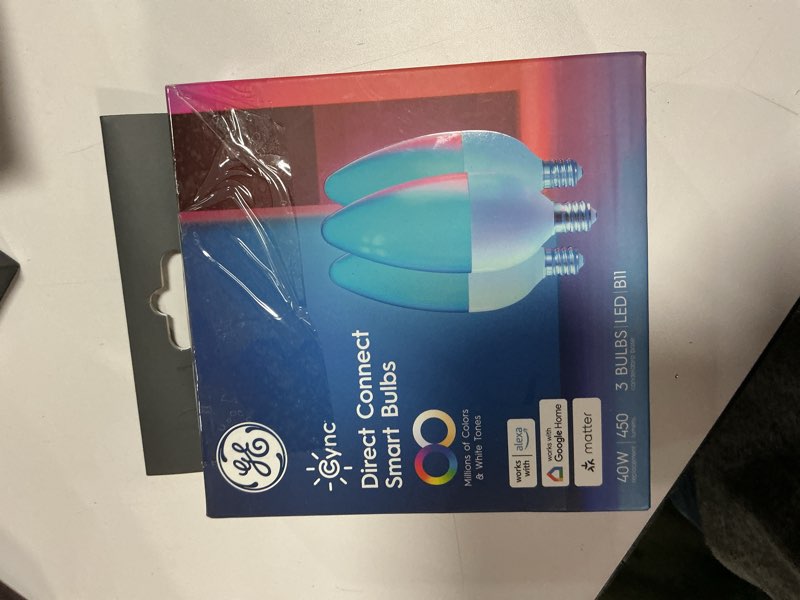 Condition photo showing item condition for ge cync smart led light bulbs, color changing decorative light bulbs, indoor wifi lights, matter compatible, compatible with alexa and google home, candelabra base (3 pack)