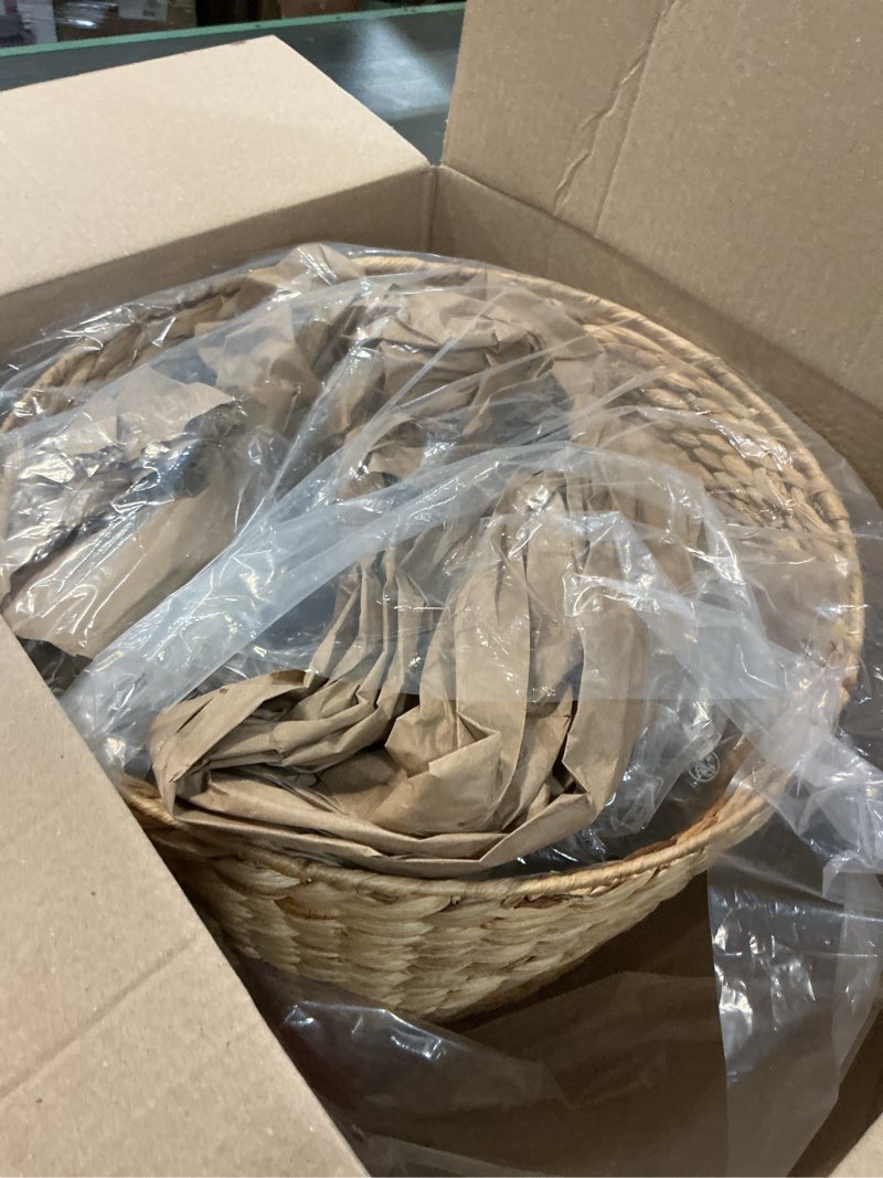 Condition photo showing As Is for aspen creative 32994, handwoven empire spider lamp shade, water hyacinth, 13" top x 16" bottom x 11" slant height natural