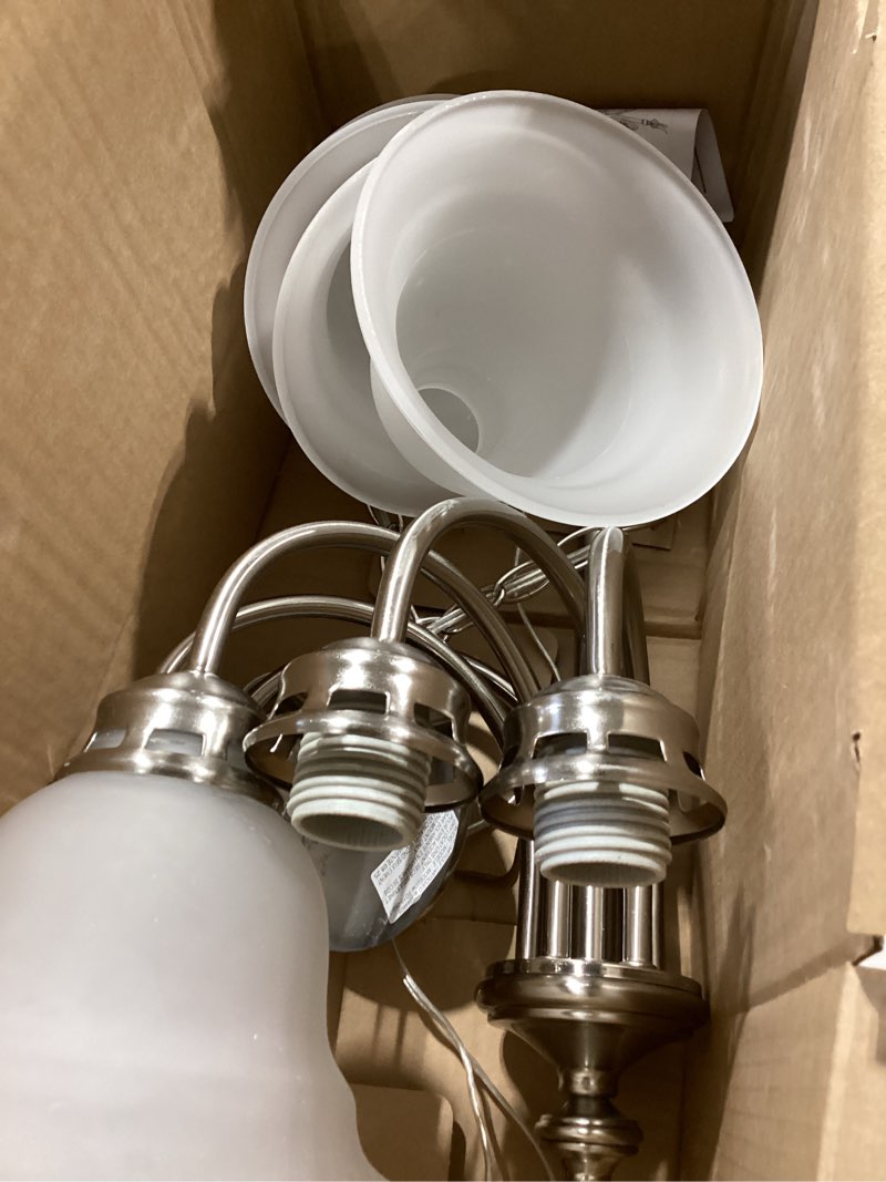 Condition photo showing Good Condition for project source fallsbrook 3 light brushed nickel chandelier frosted glass