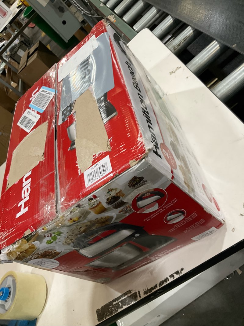 Condition photo showing As Is for Hamilton Beach Classic Stand and Hand Mixer, 4 Quarts, 6 Speeds with QuickBurst, Bowl Rest, 290 Watts Peak Power, Black and Stainless Black and Stainless 290 Watts Peak Power