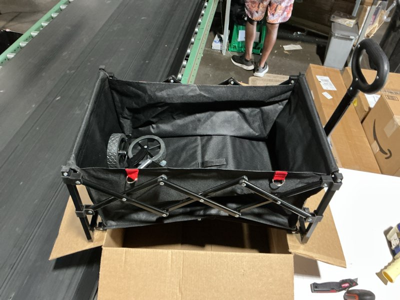 Condition photo showing Good Condition for collapsible foldable wagon cart with 330lbs weight capacity, heavy duty folding wagon cart with big all-terrain wheels & drink holders. black