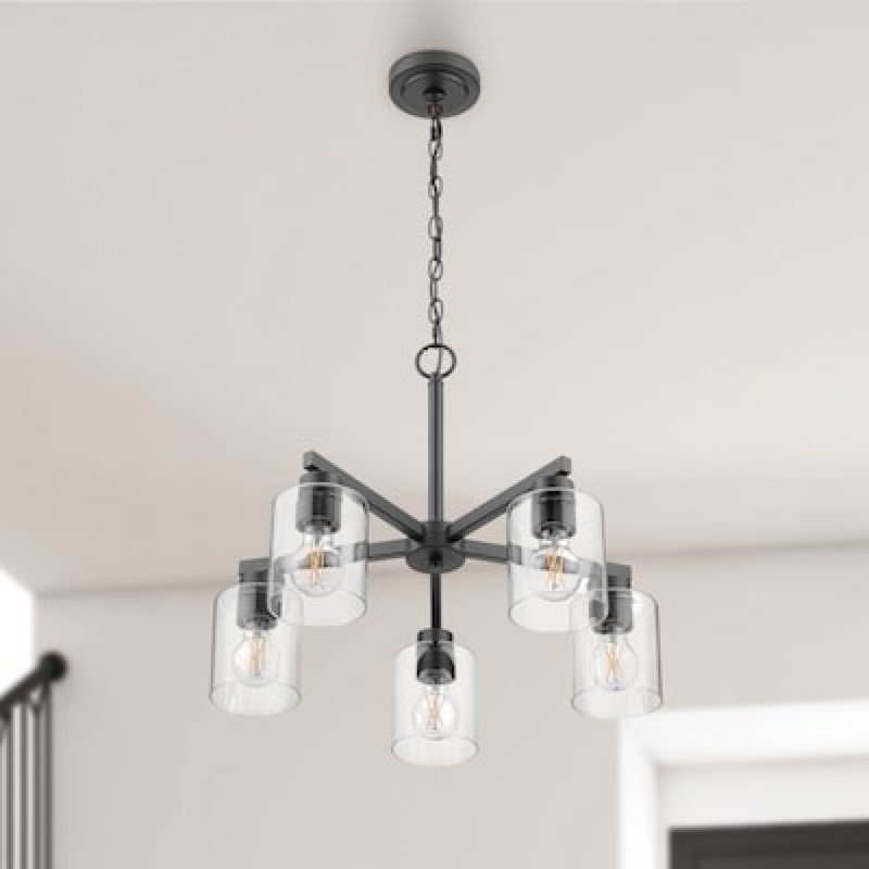 allen + roth Evans 5 -Light Matte Black Indoor Clear glass Glass Metal Chandelier