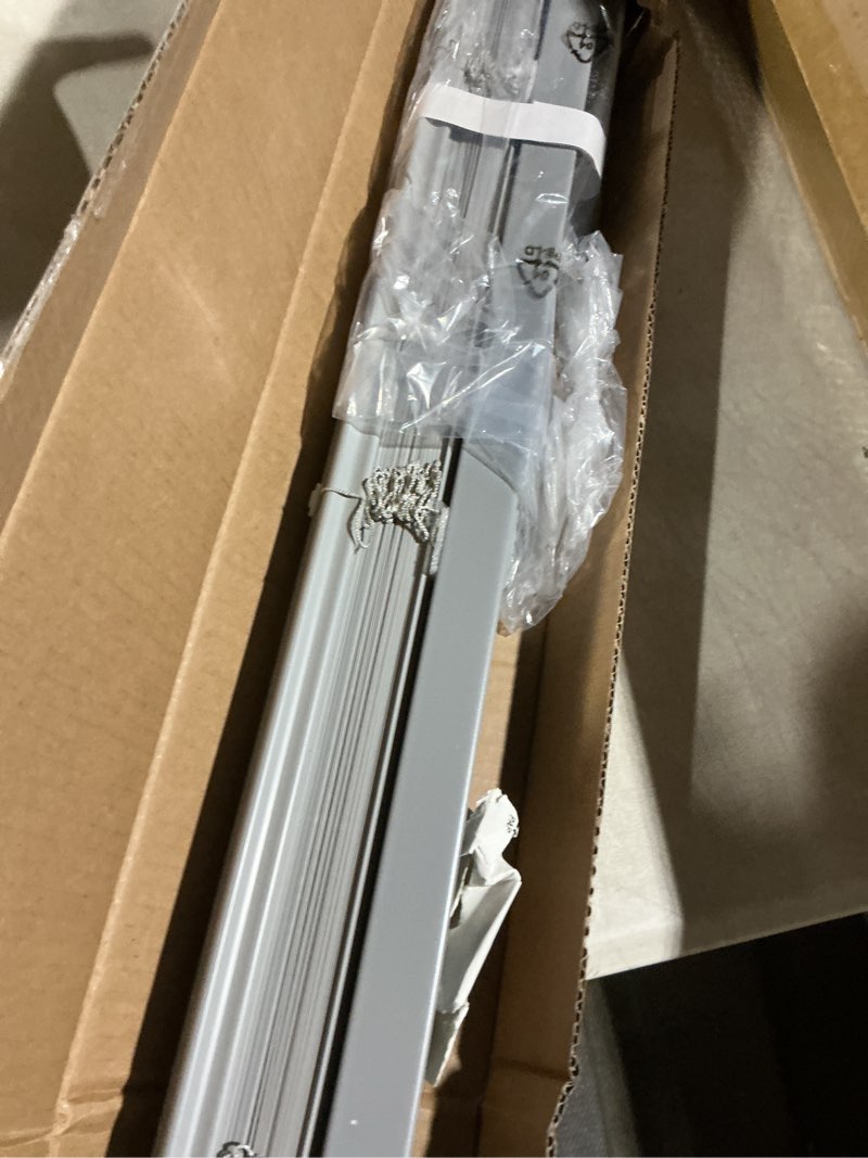 Condition photo showing As Is for lazblinds no tools no drill 1" vinyl mini blinds, cordless blinds for windows, light filtering horizontal window blinds & shades, 45" w x 48" h, grey cordless-grey 45" w x 48" h