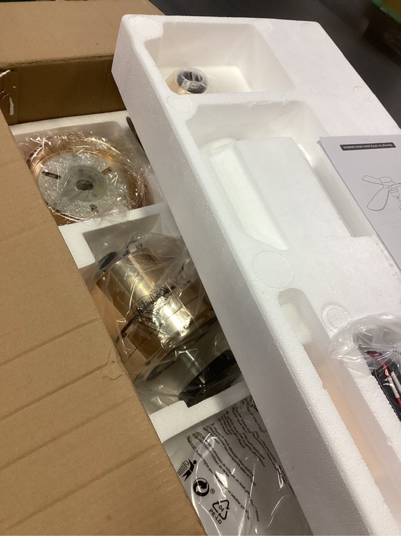 Condition photo showing New/Like New for Modern Indoor Ceiling Fan with Light Remote Control,3 Solid Wood Blades,6 Speed DC Motor,22W Dual Color LED, Outdoor Ceiling Fan Chandelier for Living Room,Bedroom,Patio,Dining Room (Rose Gold 48inch)