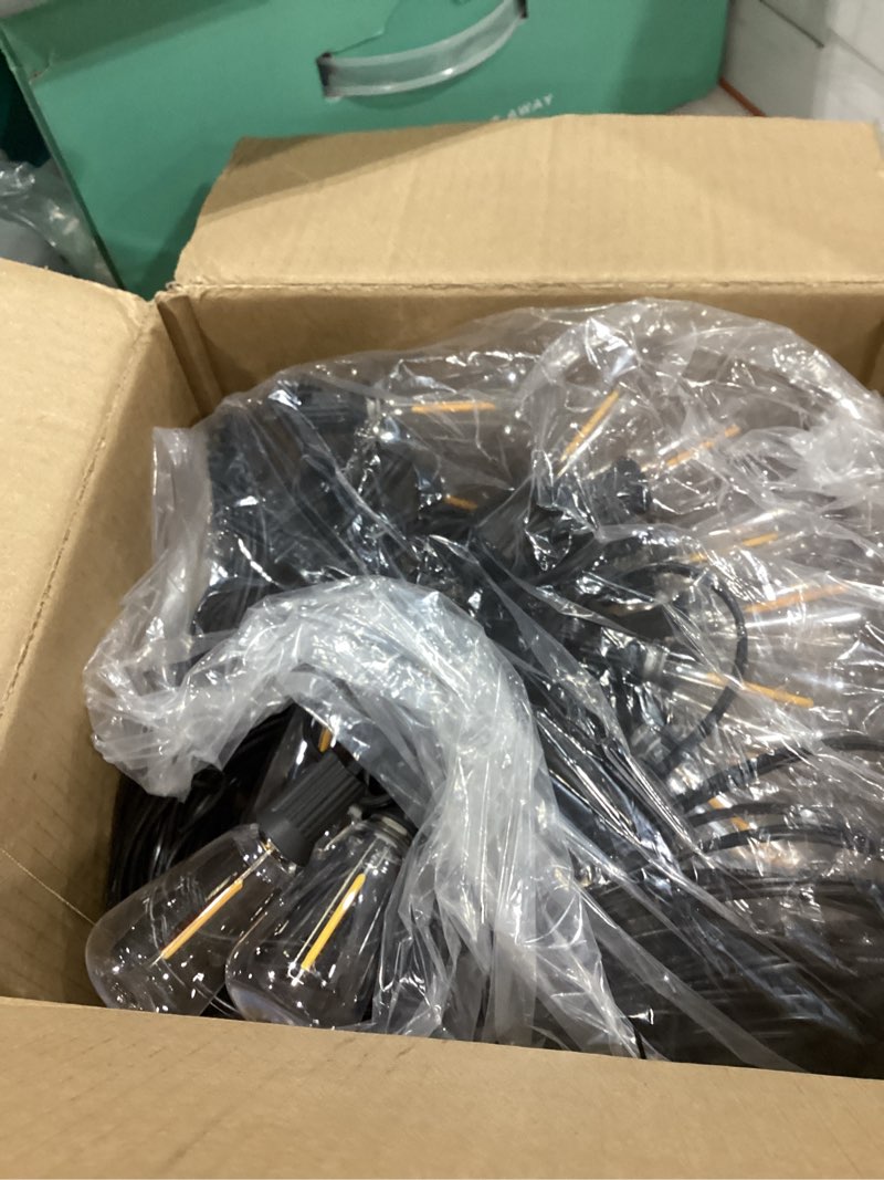 Condition photo showing Good Condition for brightown outdoor string lights patio lights, 100ft st38 shatterproof dimmable waterproof connectable led christmas lights, hanging outside light for backyard, porch, deck, balcony, garden, home decor black 100ft
