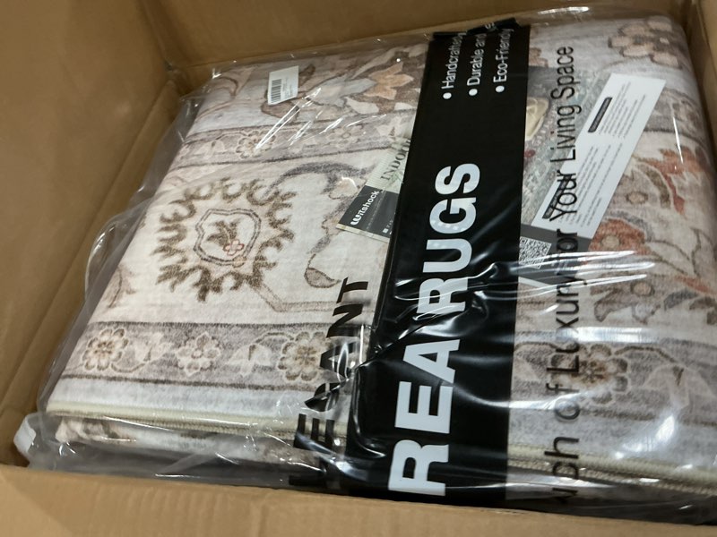 Condition photo showing New/Like New for witshock 8x10 area rugs for living room: machine washable non slip vintage carpet - low pile lightweight print rug for bedroom dining room kitchen table - stain resistant for household (light blue) light blue/light ivory/beige 8' x 10' (rectangular)