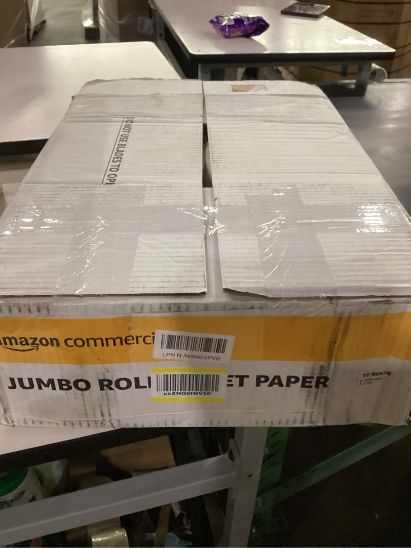 Condition photo showing New/Like New for amazoncommercial 2-ply white jumbo roll toilet paper, 9 in, septic safe, compatible with universal dispensers, fsc certified, 1000 feet per roll (pack of 12)