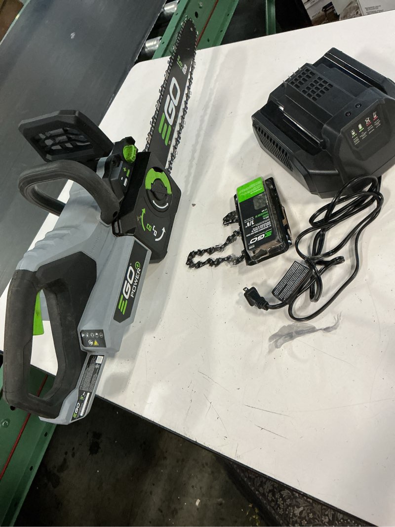Condition photo showing As Is for ego power+ 56-volt 16-in battery 2.5 ah chainsaw battery included charger included
