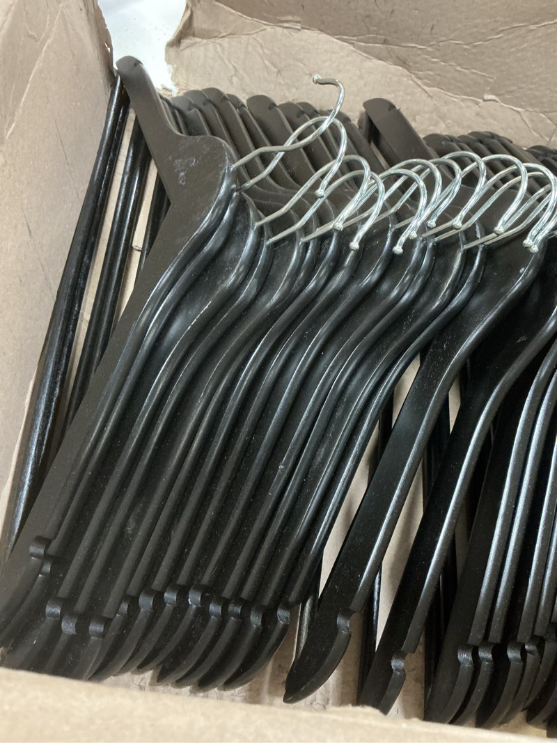 Condition photo showing Good Condition for SONGMICS Wooden Hangers, Pack of 30, Coat Hangers, Pants Bar, 360° Swivel Hooks, Solid Birch Wood, Space Saving, for Jackets, Shirts, Coats, Ink Black UCRW030B01 Ink Black 30 Pack