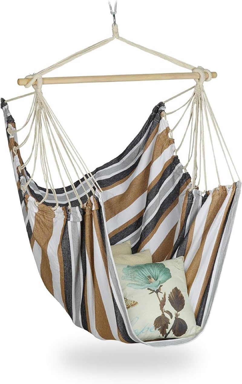 Relaxdays Hammock Chair, Modern Cotton Hammock Chair, Children & Adults, Indoor & Outdoor, up to 150 kg, Multi-Coloured