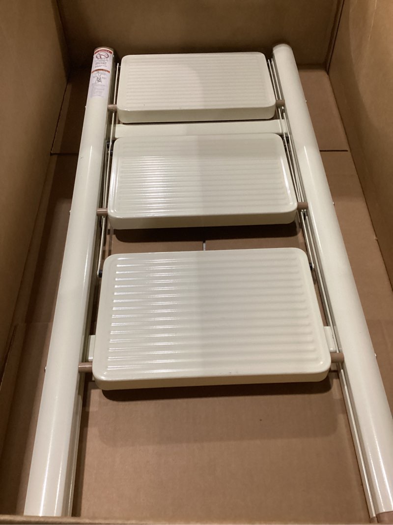 Condition photo showing Good Condition for similar to stockphots beige hbtower 3 step ladder, lightweight aluminum folding step stool, step stool foldable with wide anti-slip pedal, 330lbs capacity for home and kitchen, blacko