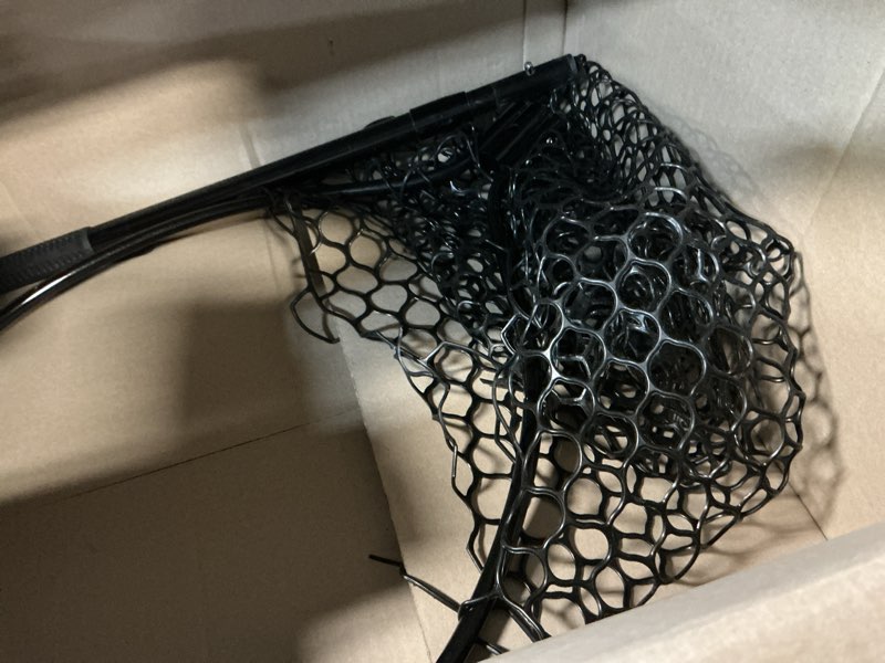 Condition photo showing As Is for high strength large landing net - fishing net with long telescoping handle and soft rubber netting, dip net for fishing, ideal for boat, pier, river angling l - full rubber netting