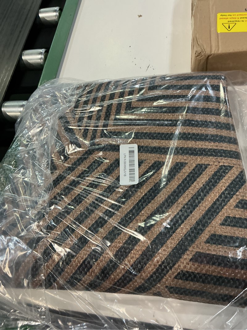 Condition photo showing Good Condition for lahome enfys modern geometric runner rug, 2x8 washable rug runners for hallways non slip, black outdoor carpet with rubber backing, farmhouse non shedding kitchen mats for floor entryway 2'6" x 8' (runner) black/nature geometric-2