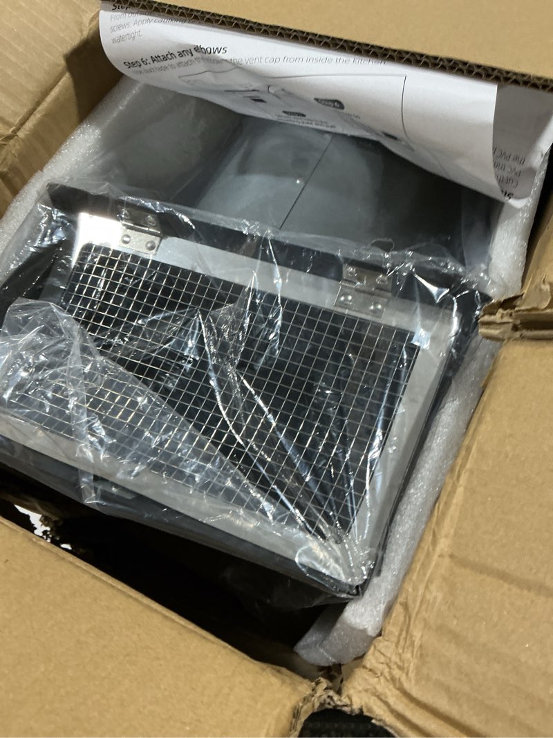 Condition photo showing Good Condition for 8 inch hooded wall vent with screen and damper,outdoor wall vent cover exhaust vent duct cap,8" exterior vent cover for kitchen range hood bathroom hvac duct dryer ventilation,galvanized steel,black 8 inch black