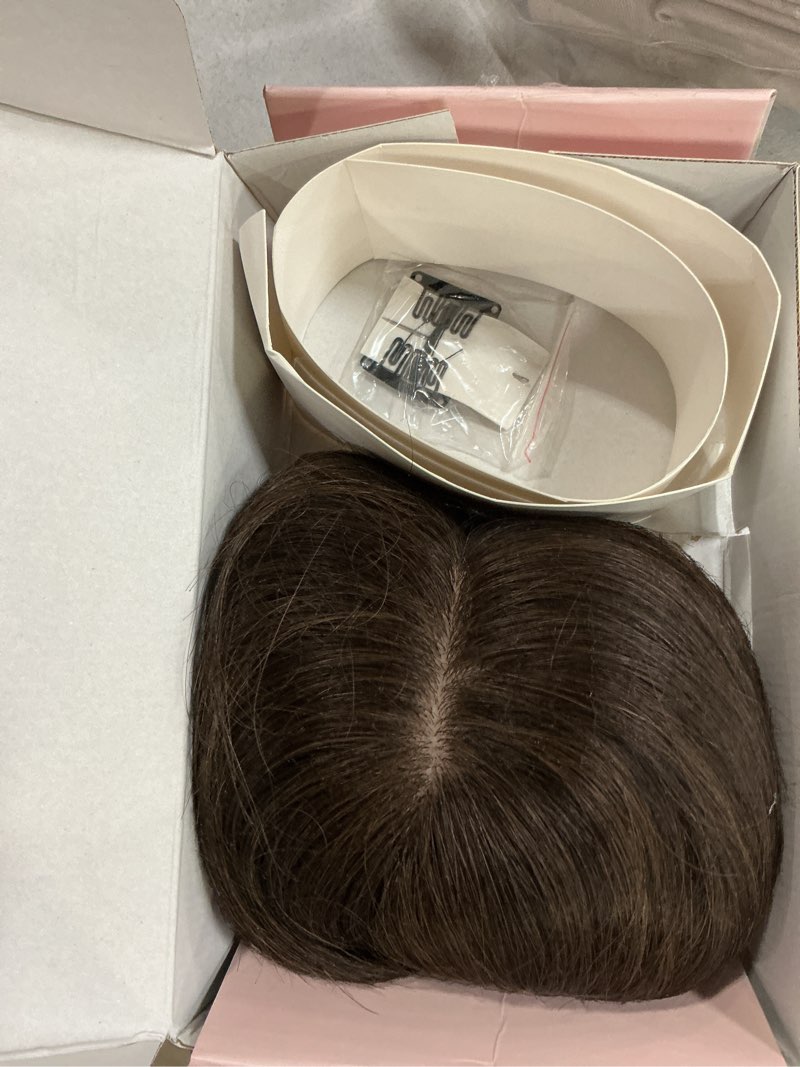 Condition photo showing Good Condition for my-lady human hair toppers for women real human hair thin 7 * 13cm silk base with lace clip in remy hairpieces 150% density 10 inch dark brown