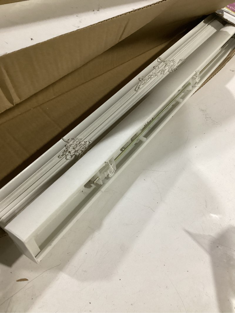 Condition photo showing Good Condition for lotus & windoware cordless mini blind, 1" vinyl slats, 30" wide x 72" long - white, window blinds for home and office, interior door blinds - light filtering 30"w x 72"h white