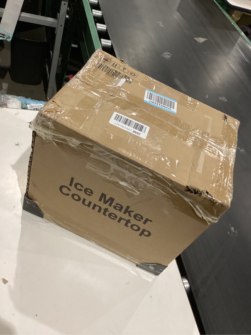 Condition photo showing As Is for Countertop Ice Maker, 9 Ice Cubes in 6 Mins, 33 Lbs/24 Hrs, 2 Ice Cube Sizes, Self-Cleaning, Quiet Operation, Compact Design for Home/Office/Kitchen/Camping (Stainless Steel)