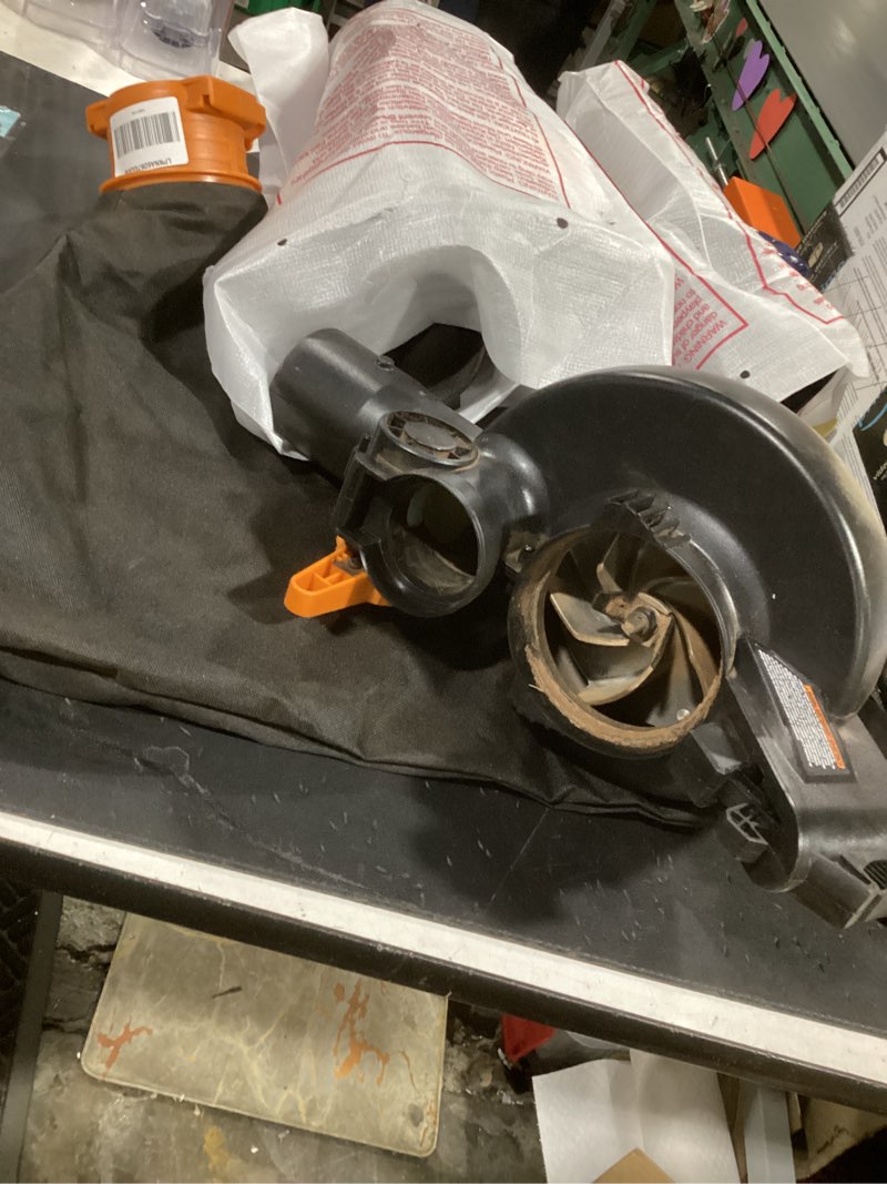 Condition photo showing As Is for worx trivac 3 in 1 electric leaf blower for lawn care, leaf vacuum with 350 cfm & 210 mph, leaf mulcher with metal impeller, wg509 350cfm blower/vac/mulcher