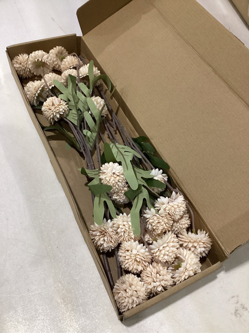 Condition photo showing Good Condition for Floroom 5pcs Beige Faux Silk Mums Artificial Flowers, Bulk Fake Small Mini Chrysanthemums with Stems for DIY Champagne Wedding Centerpieces Floral Arrangements Vase Fillers Home Decorations Beige 5pcs