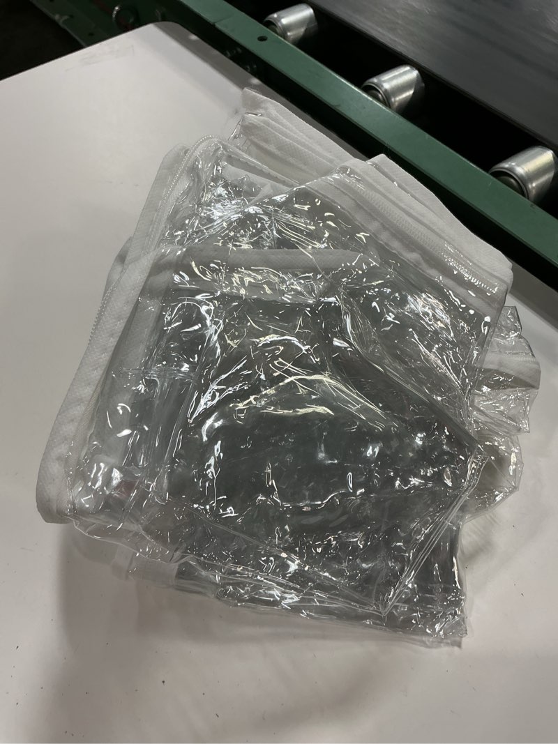 Condition photo showing As Is for clear zippered plastic clothes storage bags, 6 pack, white | clear storage bags with zipper plastic storage bags for clothes sweaters blankets sheets, size: 15.7 x 13.8 x 3.9 inch white 15.7 x 13.8 x 3.9 inch