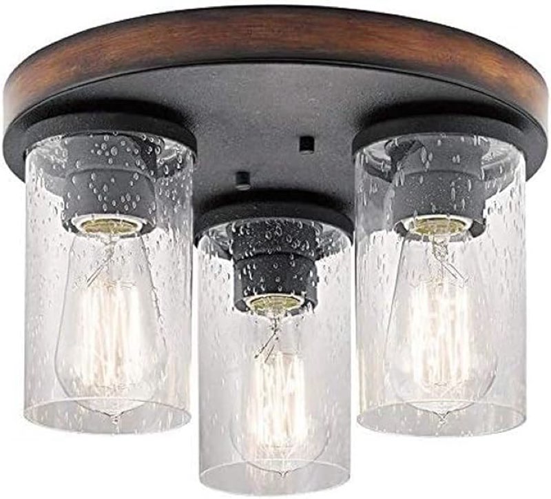 kichler lighting barrington 11.5-in w distressed black and wood ceiling flush mount light
