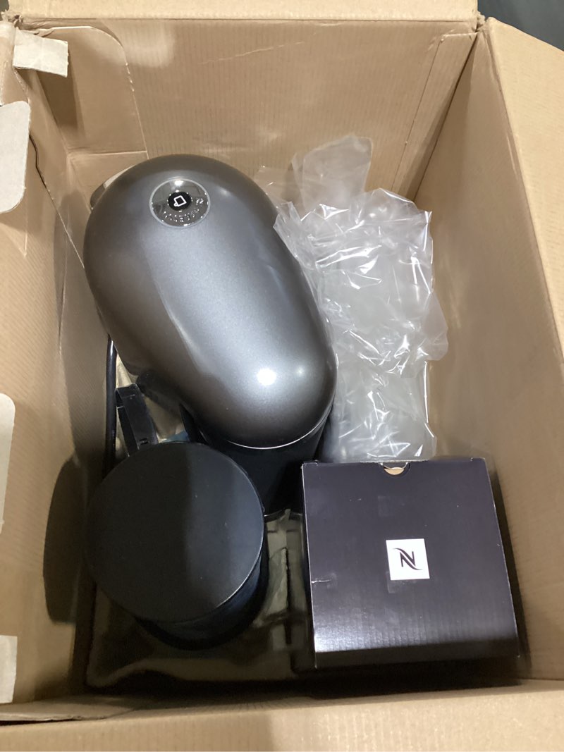 Condition photo showing As Is for nespresso vertuo plus deluxe coffee and espresso maker by breville, titan with aeroccino milk frother titan machine + aeroccino