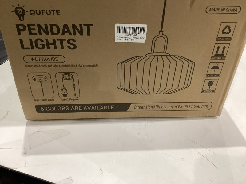 Condition photo showing Good Condition for Amber Plug in Pendant Light, Hanging Lamps for Living Room Plug in Glass Globe Pendant Light, Modern Plug in Cord Pendant Hanging Light with 14.7 ft Cord On/Off Switch Striped Glass Shade