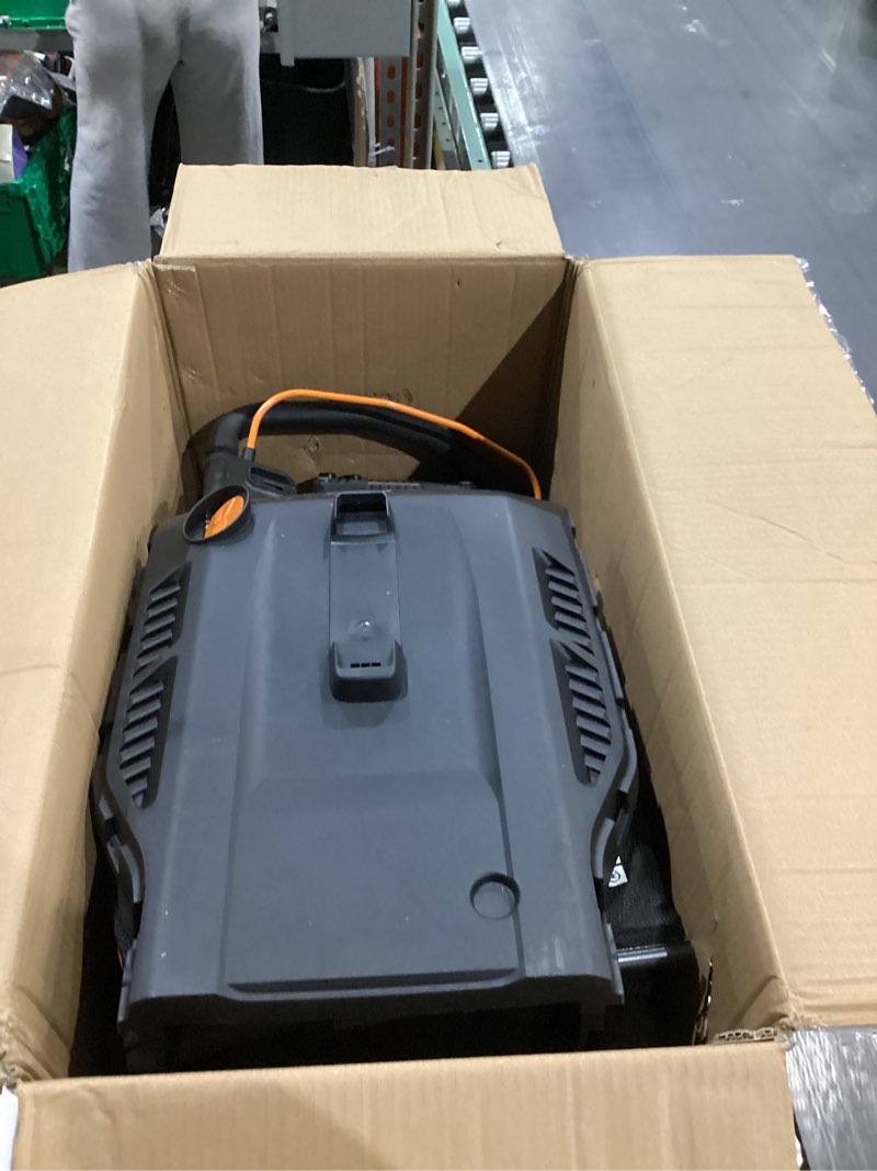 Condition photo showing As Is for WORX 14" Cordless Lawn Mower, 2 in 1 Electric Mower Cuts Quietly, Compact & Lightweight Push Lawn Mower with 6-Position Height Adjustment for Small Yards, 2 Batteries & Charger Included, WG779 14" 40V Mower w/(2) 4.0Ah Batteries