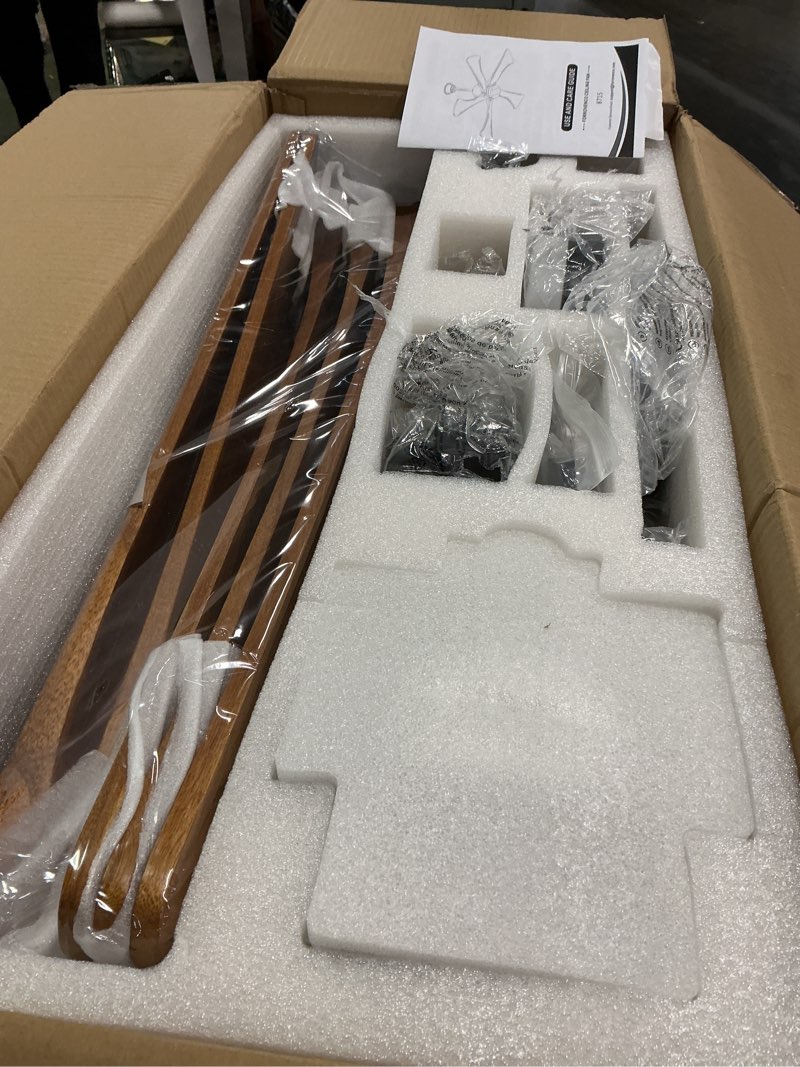Condition photo showing New/Like New for 60 Inch Ceiling Fans with Lights and Remote, USA Original Patent 60" Modern Ceiling Fan, ETL Listed, 3 Downrods, 5 Blades, 6 Speeds Reversible Quiet DC Motor Indoor Outdoor Fans,Walnut Wood Walnut Wood 60"