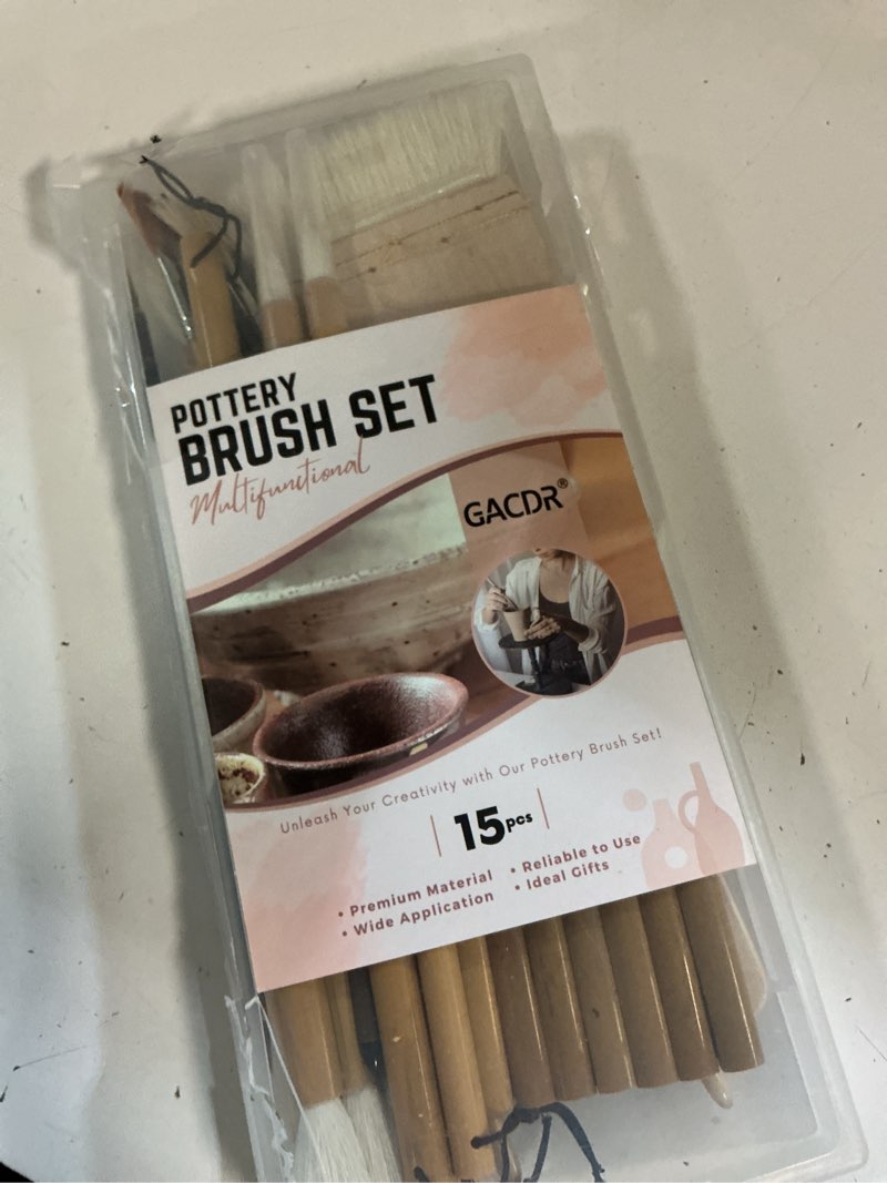 Condition photo showing New/Like New for gacdr pottery brushes for glazing, 15 pcs ceramic brush set with storage box, wool bamboon hake for pottery, acrylic, watercolor