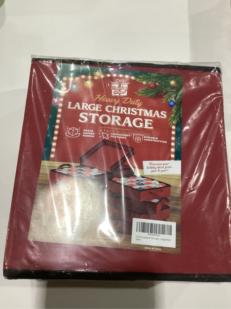 Condition photo showing New/Like New for Holiday Cheer Premium Christmas Ornament Storage with 8 Tray – Christmas Storage Container with Dividers Perfect for Holiday Decorations– Fits 128 Holiday Ornaments – Tear-Proof Fabric Red Large