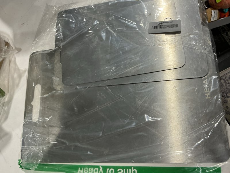 Condition photo showing As Is for titanium cutting board set of 3, 100% pure titanium cutting boards for kitchen, non-toxic, double-sided chopping boards for raw & cooked food, handles included, dishwasher safe(m+l+xl) 16"l x 10"w(m+l+xl)