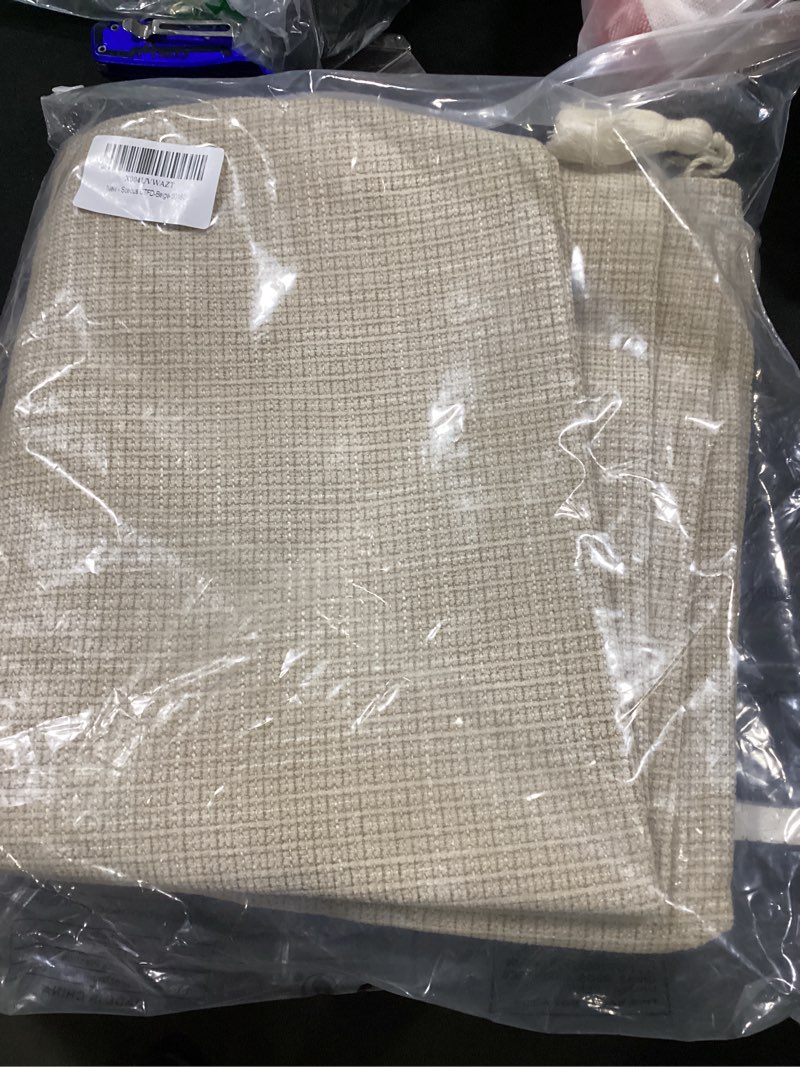 Condition photo showing Good Condition for modern coffee table cover with pockets, scratch-resistant coffee table runner for winter & spring, warm soft cloth with tassels for living room remote storage (beige, 63" l x 19.7" w) beige 63" x 20" (rectangular)