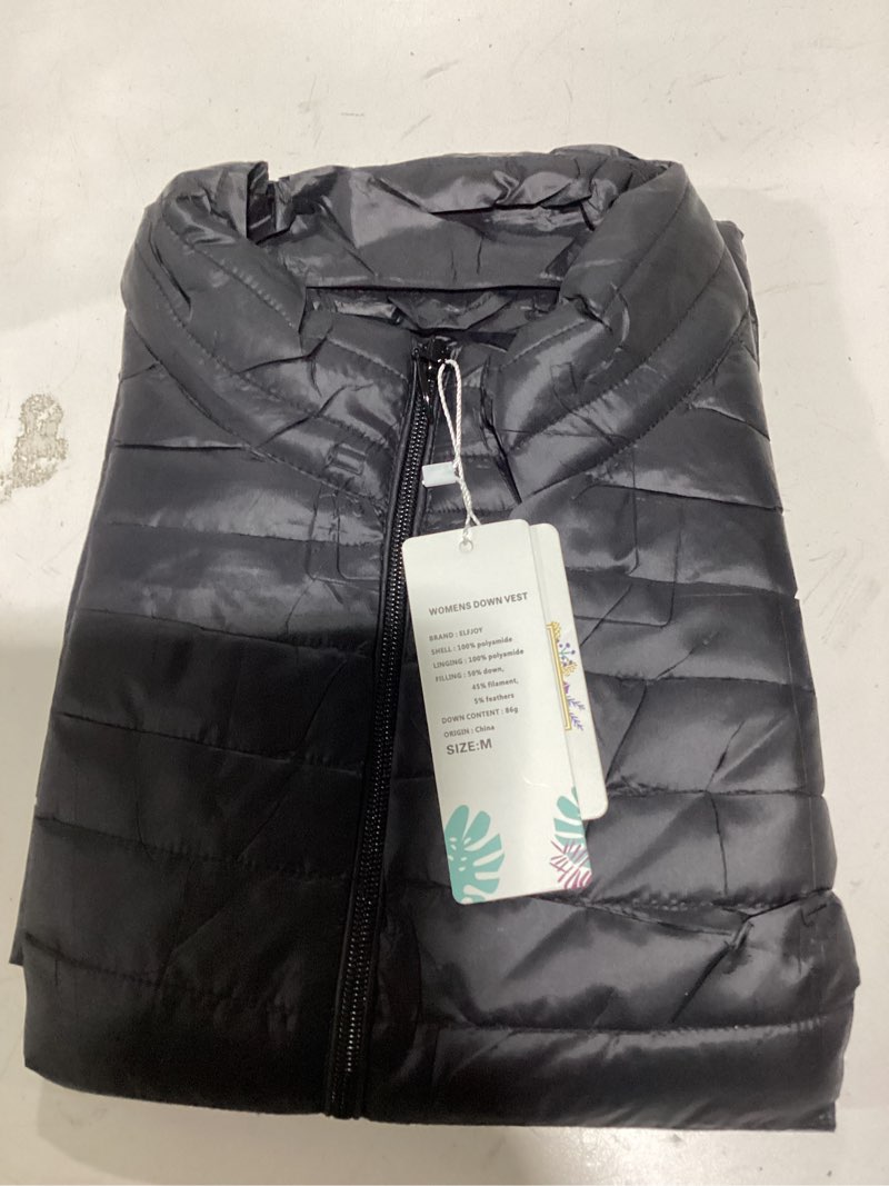 Condition photo showing New/Like New for ELFJOY Long Puffer Vest Women Winter Ultra Light Long Down Vest with Stand Collar Black Womens Vests Outerwear Medium Black