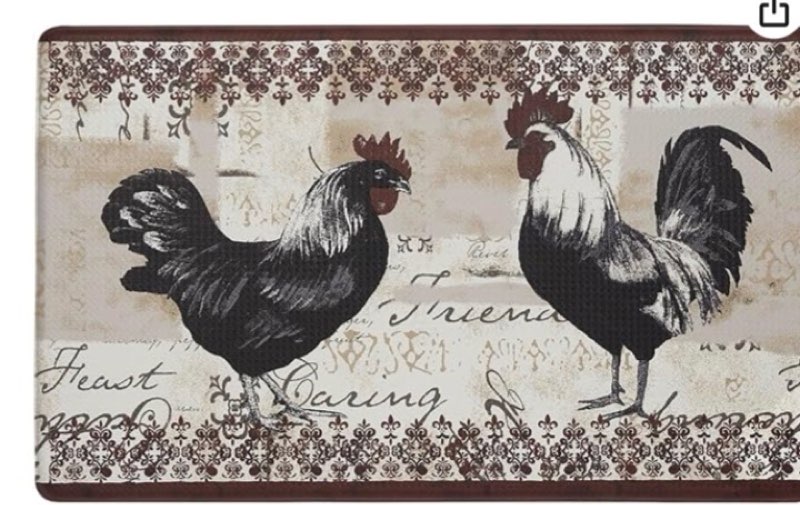 anti-fatigue floor comfort mat - 18 x 30 inch (rooster) - waterproof non-slip rug - easy to clean cushioned mat for kitchen, bathroom, standing desk & office - achim home decor 2 pcs 