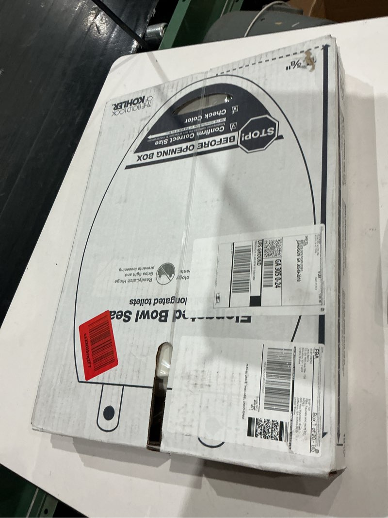 Condition photo showing New/Like New for kohler 4636-rl-96 cachet readylatch elongated toilet seat slow close soft close, toilet seat quiet lid, contoured grip-tight bumpers installation hardware, apartment essentials, biscuit