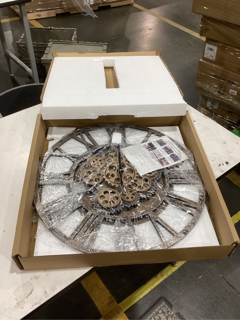Condition photo showing Good Condition for lafocuse 23 inch real moving gear wall clock farmhouse, steampunk wooden large wall clock for living room decor