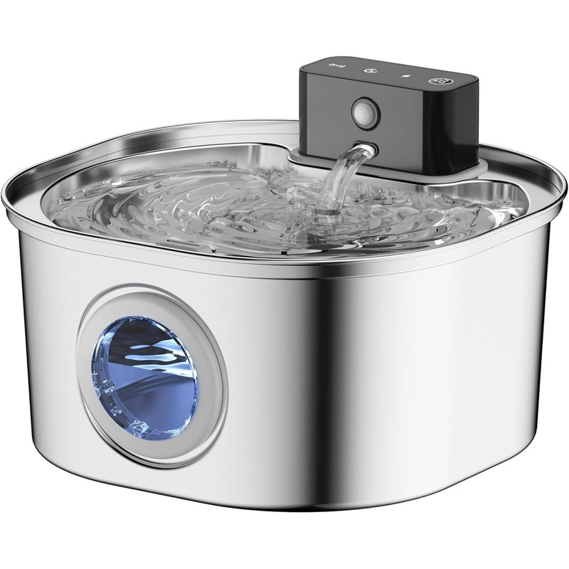 Cat Water Fountain Cordless, Stainless Steel Pet Water Fountain Wireless – 3.2L/108oz Battery Operat