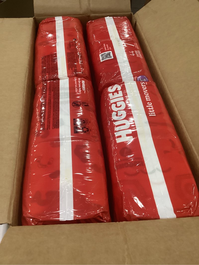 Condition photo showing New/Like New for huggies size 7 diapers, little movers baby diapers, size 7 (41+ lbs), 88 count (2 packs of 44), packaging may vary size 7 88