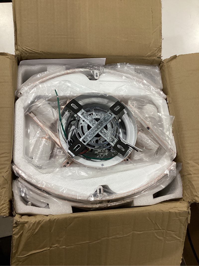 Condition photo showing New/Like New for zyd caged ceiling fans with light, 20" ceiling fans with lights and remote flush mount, bladeless caged ceiling fan with light, rust white farmhouse ceiling fan for bedroom, kitchen, dining room distressed white