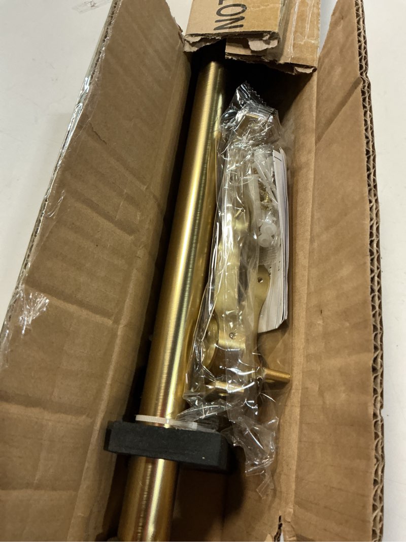 Condition photo showing Good Condition for double curtain rods with aluminum end cap and full surround brackets,1"front and 5/8" back rod,adjustable between 36 to 72 inches (3-6 feet), warm gold double window drapery rod 36-72" warm gold