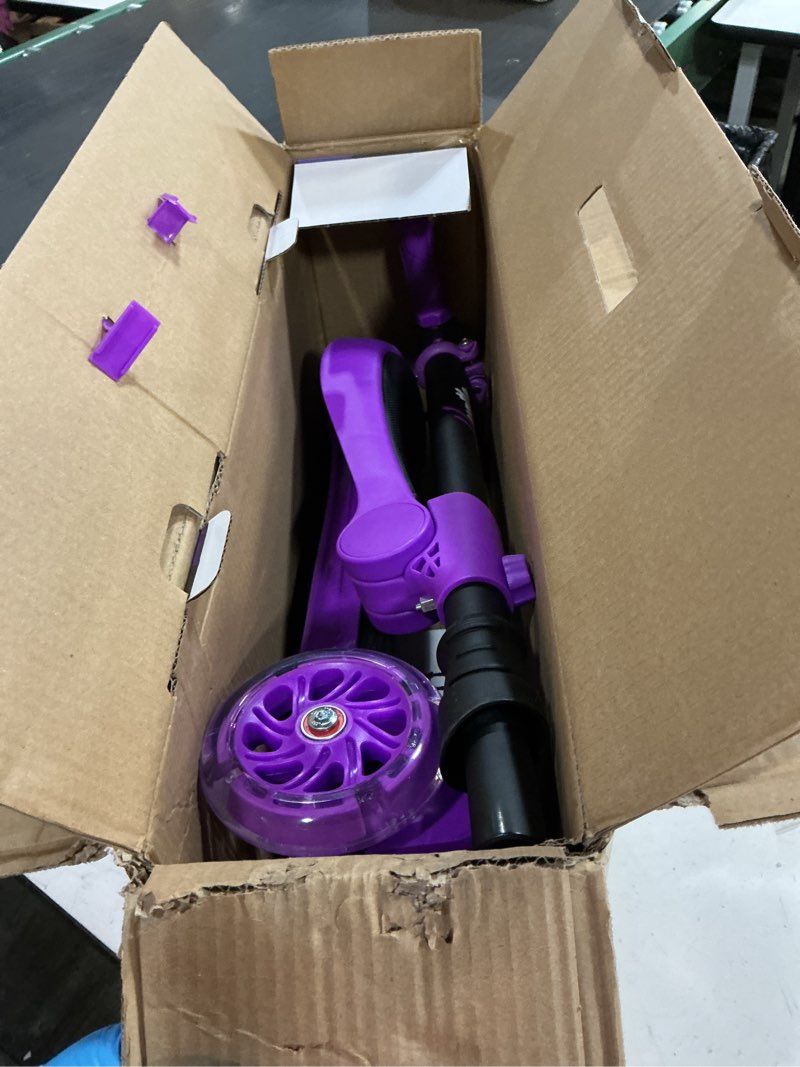 Condition photo showing Good Condition for hurtle 3-wheeled scooter for kids - wheel led lights, adjustable lean-to-steer handlebar, and foldable seat - sit or stand ride with brake for boys and girls ages 1-14 years old purple