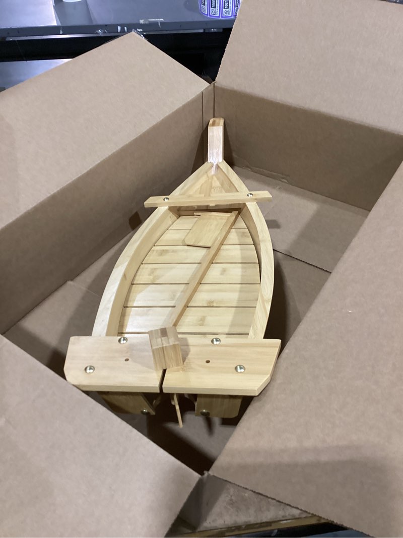 Condition photo showing As Is for bipege wooden sushi boat serving tray, 28 inch sushi plate for restaurant or home, large size sushi tray serving boat plate for restaurantware (71cm/28inch)