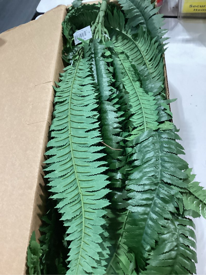 Condition photo showing Good Condition for nearly natural 48in artificial boston fern, set of 2 - large hanging fake plant wall decor with 67 fronds, faux fern vines that look real for home and office decor 48" - set of 2