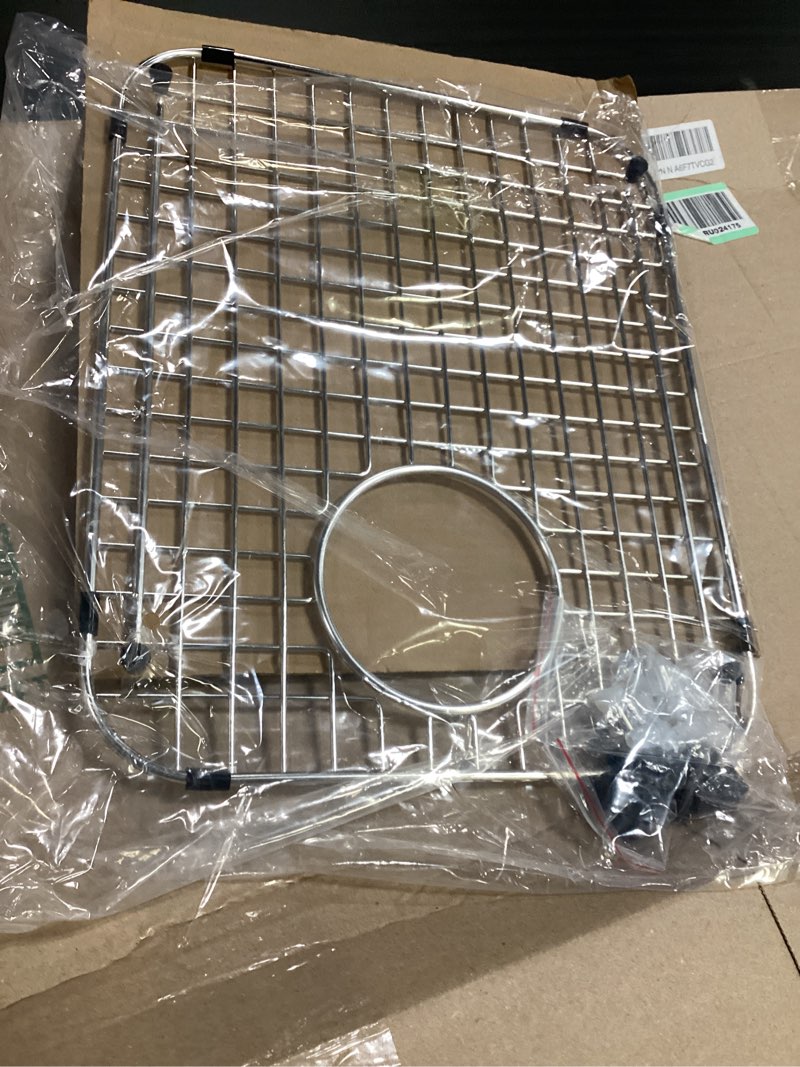 Condition photo showing Good Condition for serene valley sink bottom grid 14-1/16" x 17-1/4”, rear drain with corner radius 2", sink protector svm1417r