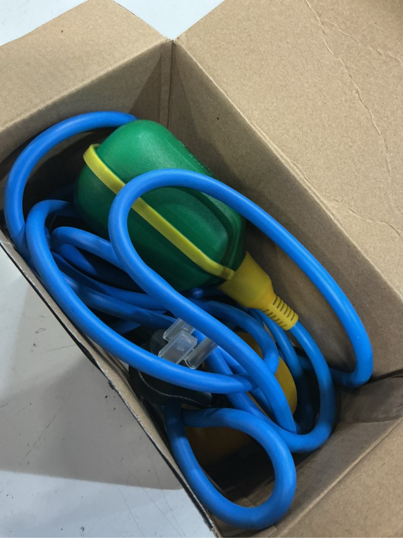 Condition photo showing As Is for sump pump alarm wifi, smart high/low water level alarm with alarm-activated outlet, free app alerts,built-in backup battery,110db siren,10ft float switch for septic tank, sump pump, ponds & water tank